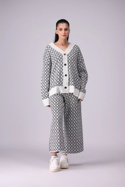 Patterned Jacquard Knit Co-Ord Set Women CO-Ords Winter 2024 Knit Story COUGAR- (Women Winter 2024) FSZ Black & White Women