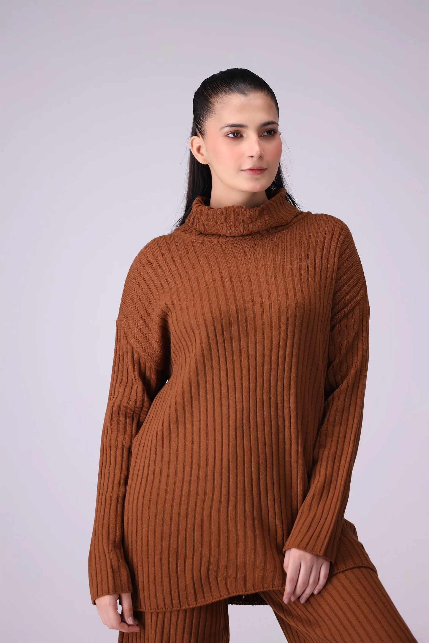 Rib Knit Co-Ord Set Women CO-Ords Winter 2024 Knit Story COUGAR- (Women Winter 2024) FSZ Brown 