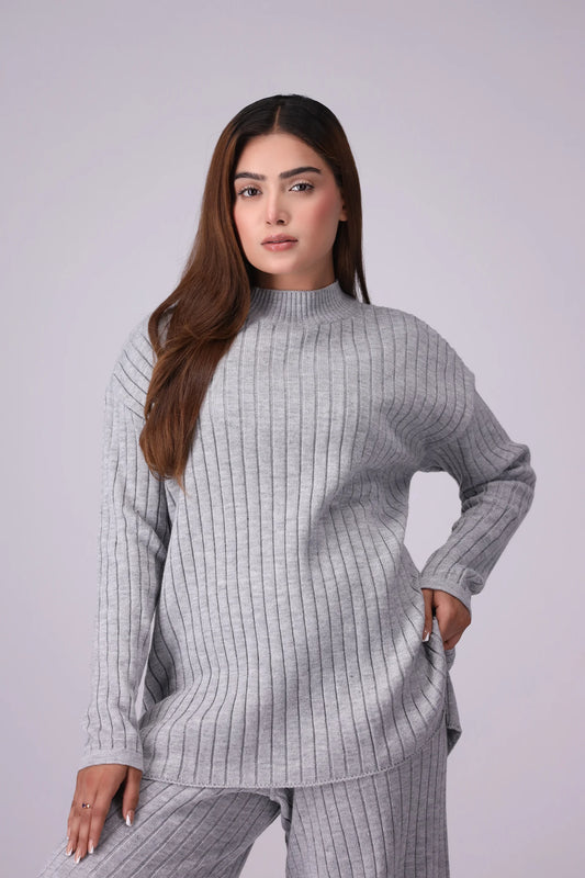 Rib Knit Co-Ord Set Women CO-Ords Winter 2024 Knit Story COUGAR- (Women Winter 2024) FSZ Grey 