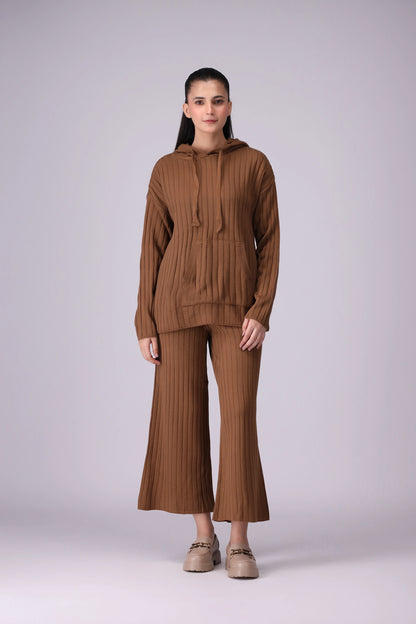 Hooded Top Rib Knit Co-Ord Set Women CO-Ords Winter 2024 Knit Story COUGAR- (Women Winter 2024) FSZ Brown Women