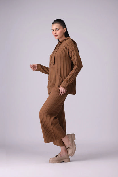 Hooded Top Rib Knit Co-Ord Set Women CO-Ords Winter 2024 Knit Story COUGAR- (Women Winter 2024)   