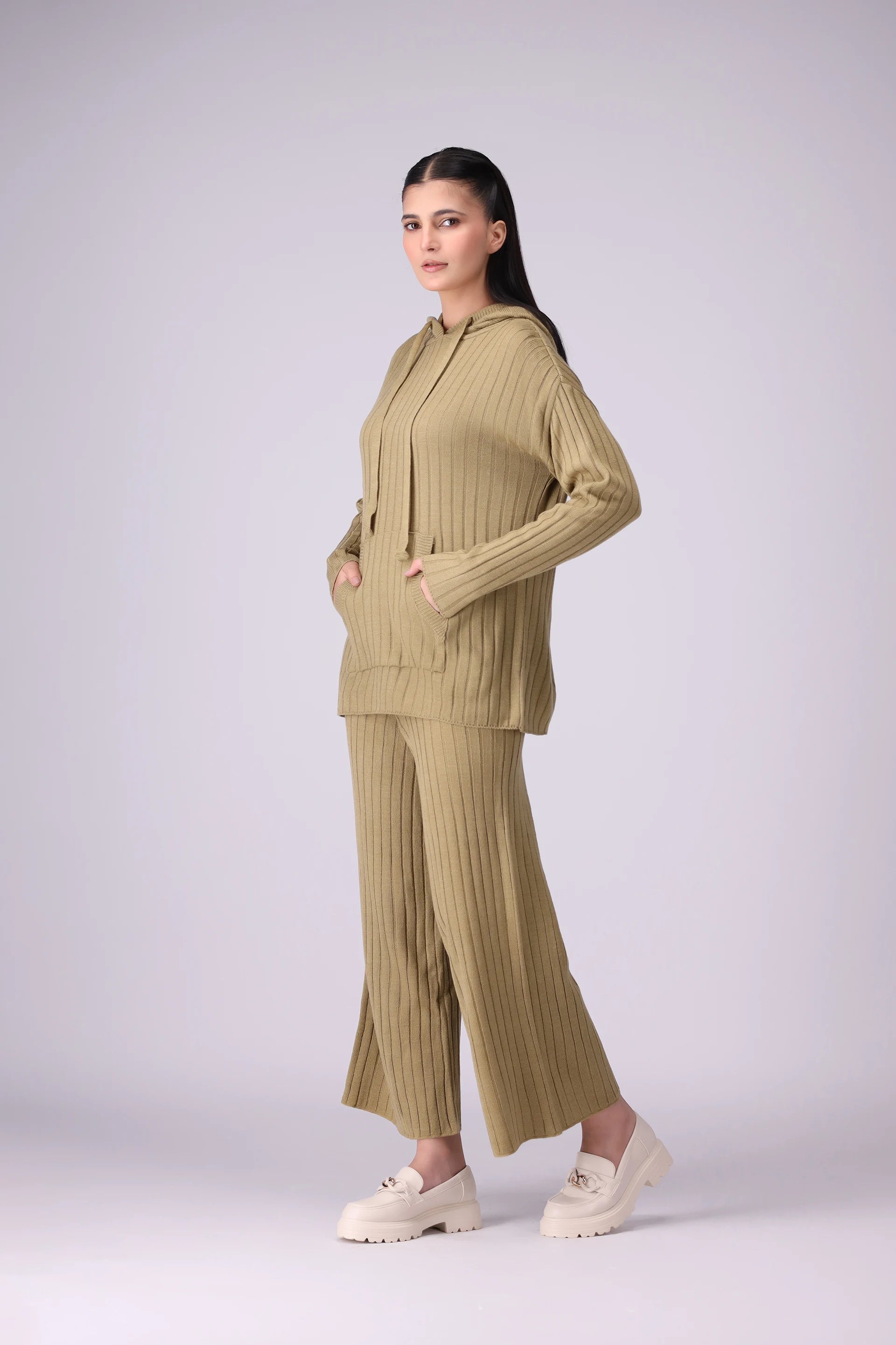 Hooded Top Rib Knit Co-Ord Set Women CO-Ords Winter 2024 Knit Story COUGAR- (Women Winter 2024)   