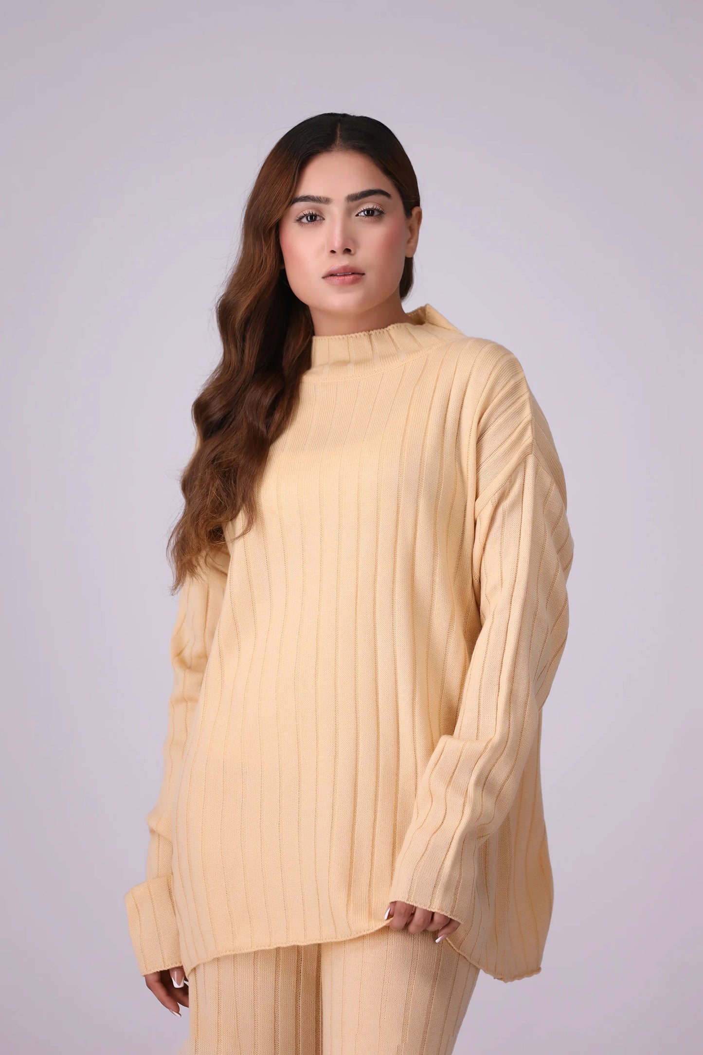 Wide Rib Knit Co-Ord Set Women CO-Ords Winter 2024 Knit Story COUGAR- (Women Winter 2024) FSZ Peach 