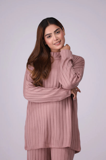 Wide Rib Knit Co-Ord Set Women CO-Ords Winter 2024 Knit Story COUGAR- (Women Winter 2024) FSZ T-Pink 