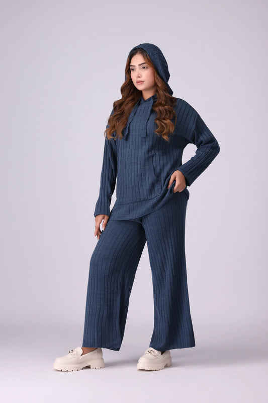 Hooded Top Rib Knit Co-Ord Set Women CO-Ords Winter 2024 Knit Story COUGAR- (Women Winter 2024) FSZ Teal Women