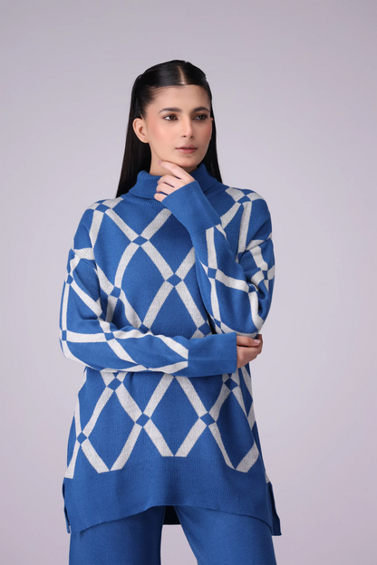 Argyle Pattern Top Co-Ord Set Women CO-Ords Winter 2024 Knit Story COUGAR- (Women Winter 2024) FSZ Royal Blue 