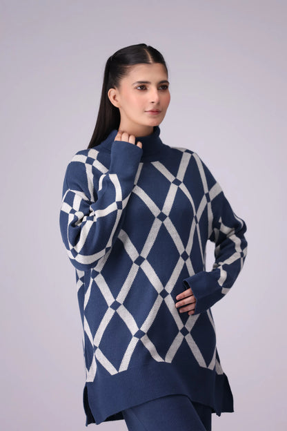 Argyle Pattern Top Co-Ord Set Women CO-Ords Winter 2024 Knit Story COUGAR- (Women Winter 2024) FSZ Blue 