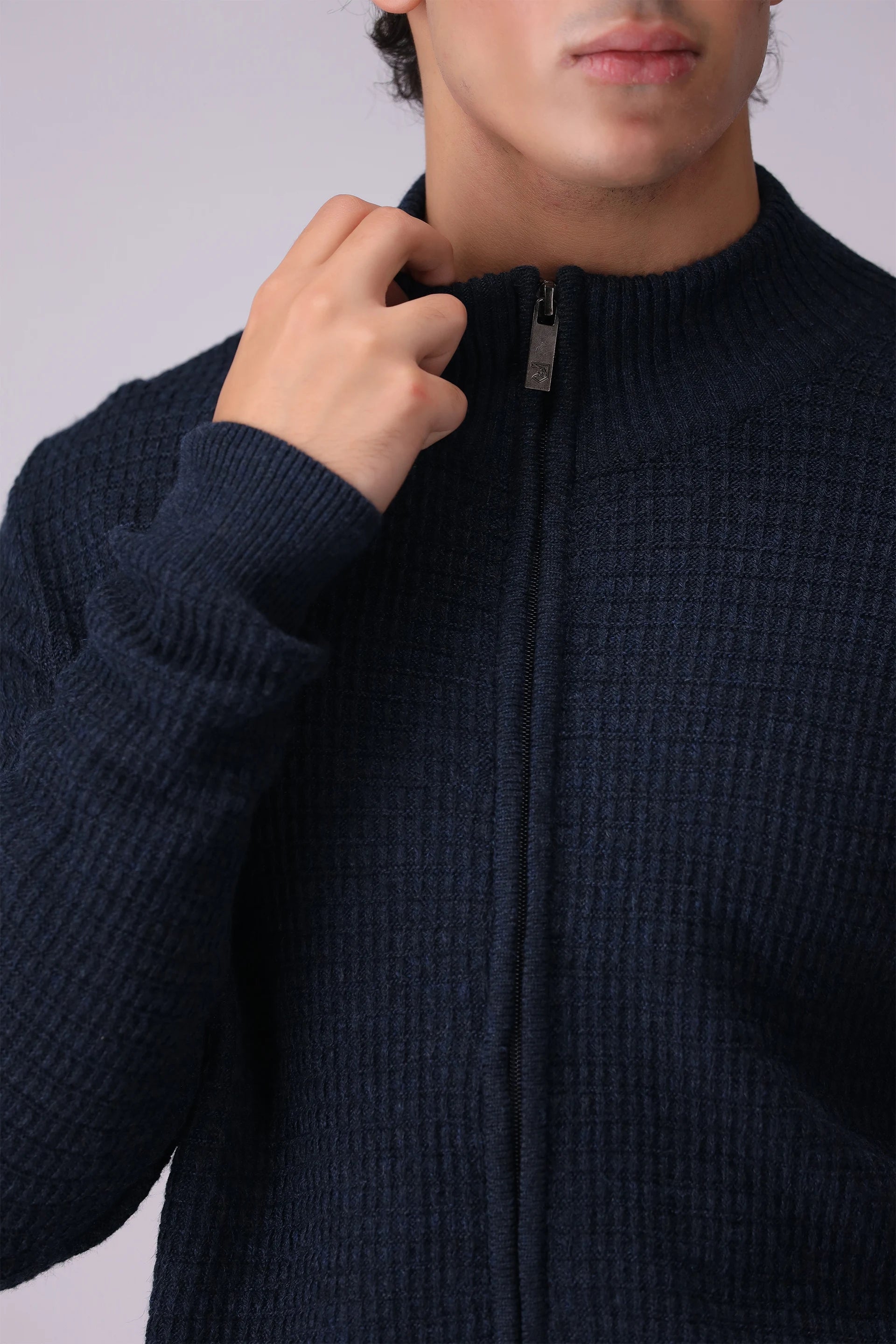 Textured Knitted Zipper Sweater Men Sweater Winter 2024 Knit Story COUGAR- (Men Winter 2024)   