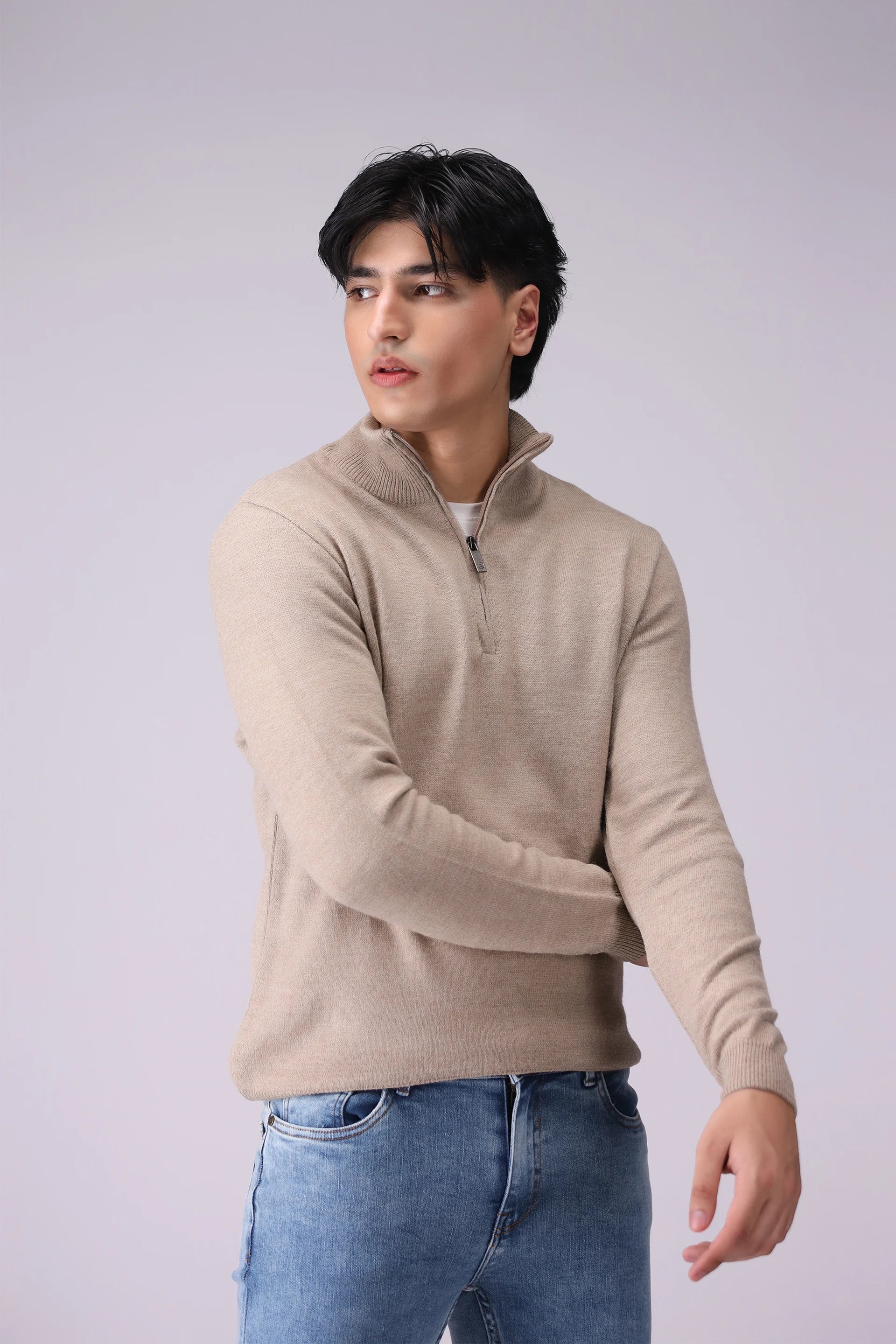 Mock Neck Quarter Zip Sweater Men Sweater Winter 2024 Knit Story COUGAR- (Men Winter 2024) M Skin 