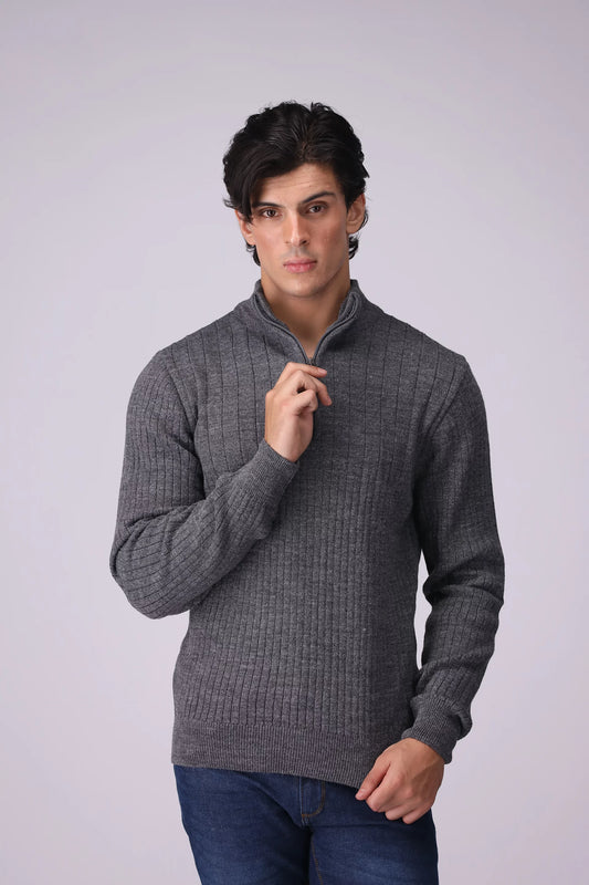 Rib Knit Quarter Zip Sweater Men Sweater Winter 2024 Knit Story COUGAR- (Men Winter 2024) M Charcoal 