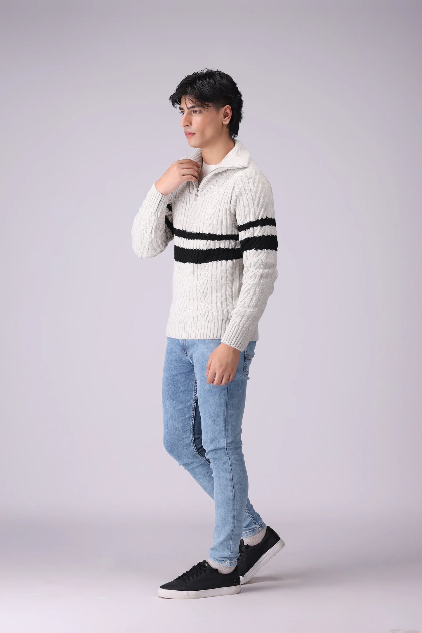 Cable Knit Quarter Zip Sweater Men Sweater Winter 2024 Knit Story COUGAR- (Men Winter 2024)   