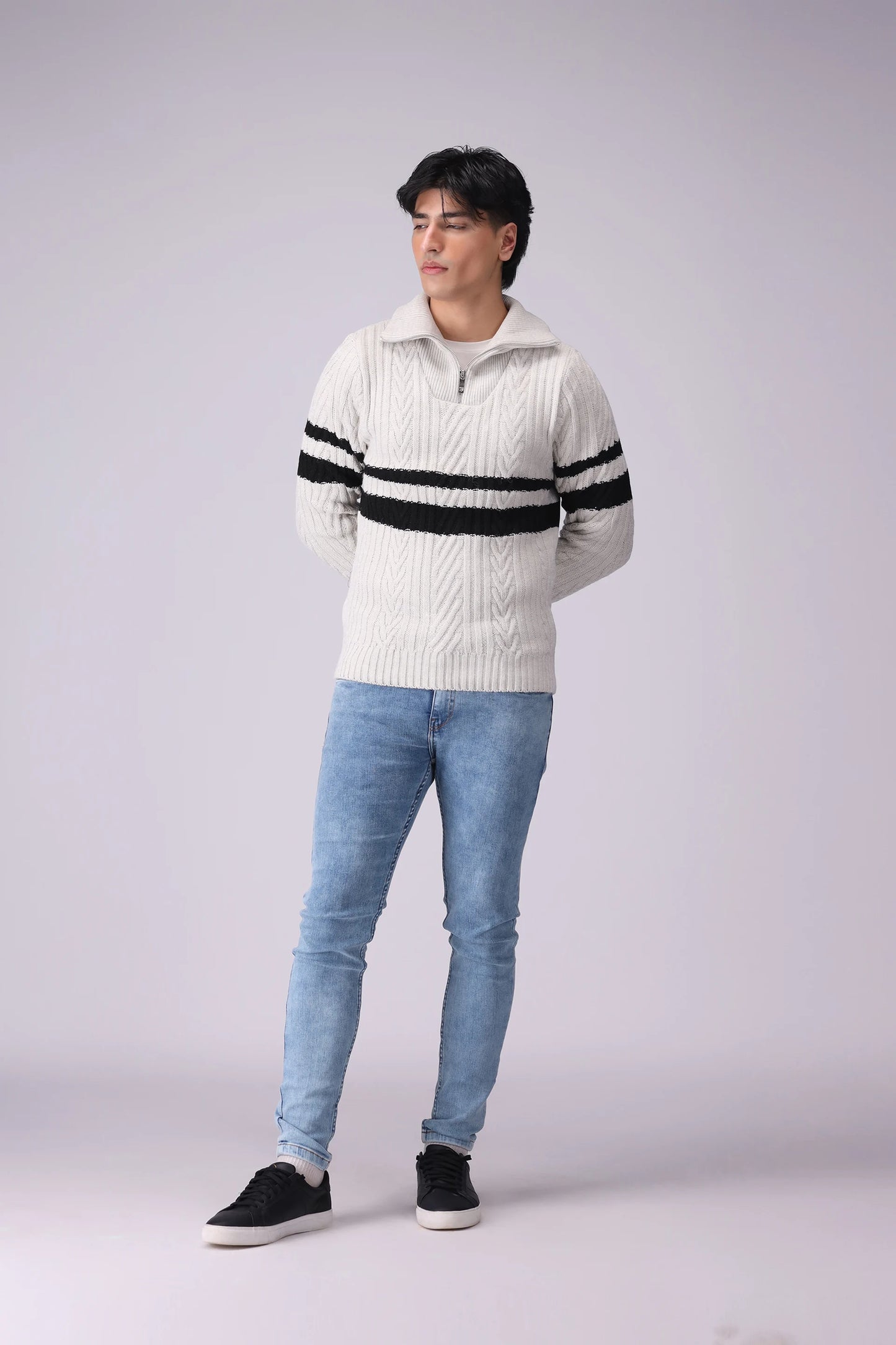 Cable Knit Quarter Zip Sweater Men Sweater Winter 2024 Knit Story COUGAR- (Men Winter 2024)   