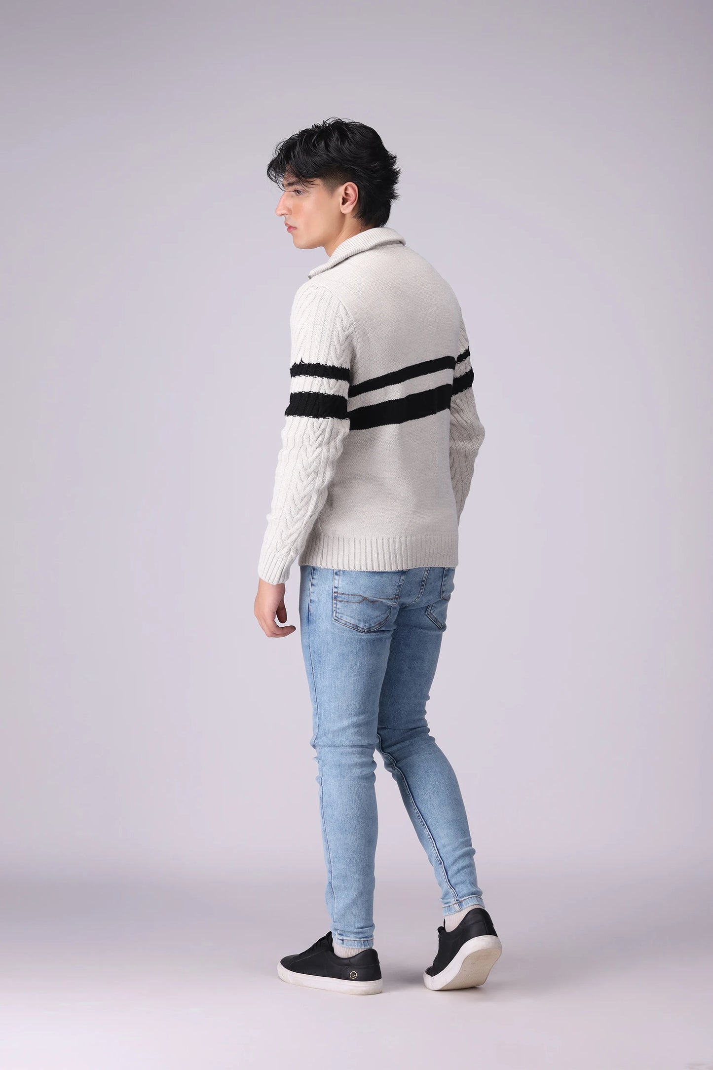 Cable Knit Quarter Zip Sweater Men Sweater Winter 2024 Knit Story COUGAR- (Men Winter 2024)   