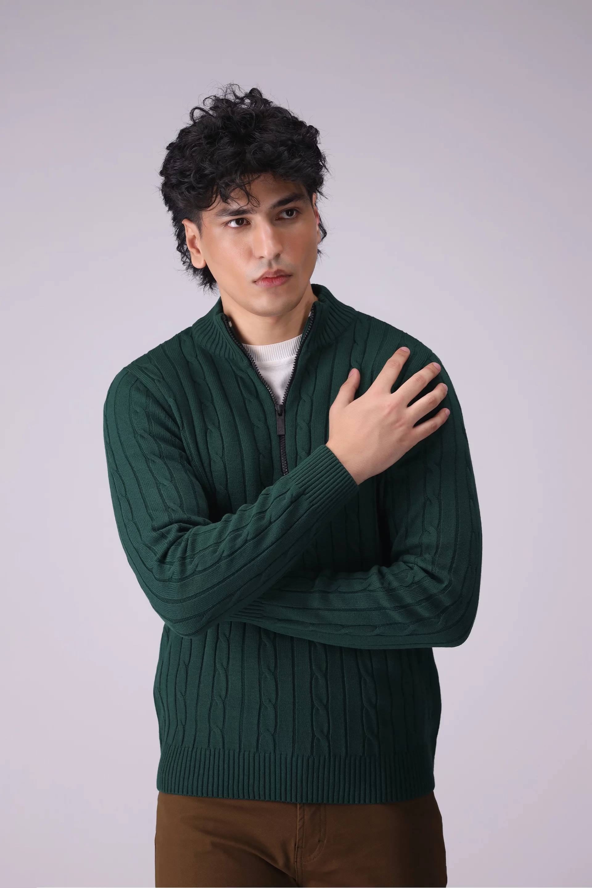 Quarter Zip Knitted Sweater Men Sweater Winter 2024 Knit Story COUGAR- (Men Winter 2024) M Green 