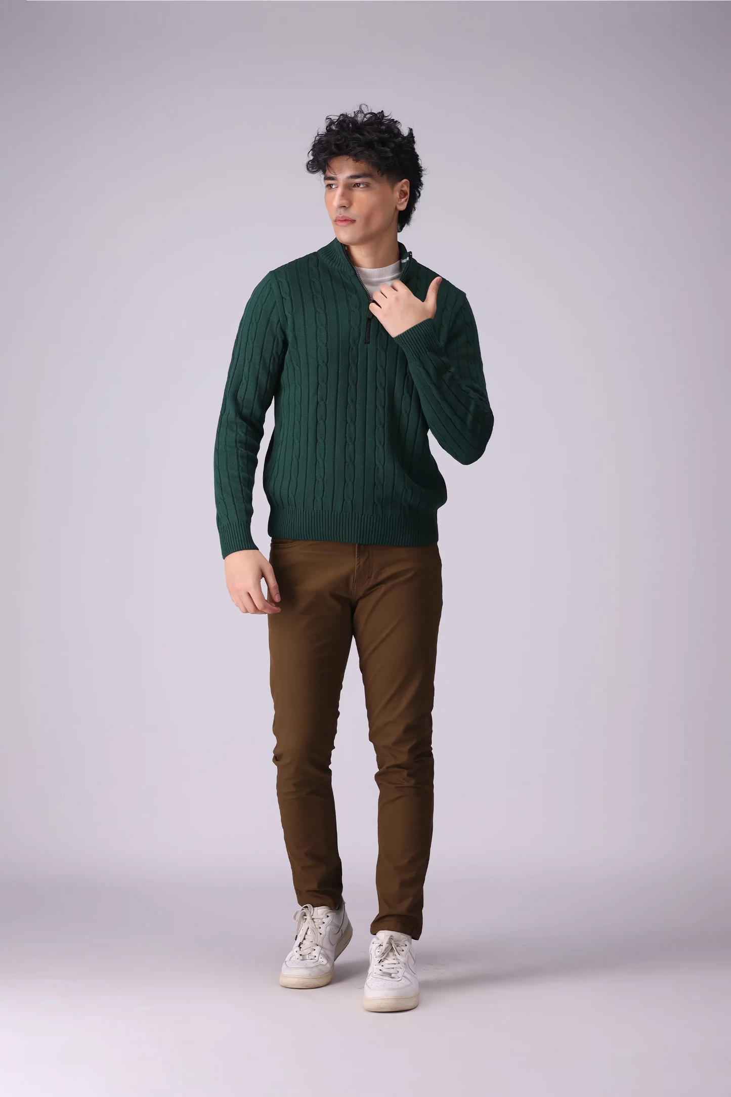 Quarter Zip Knitted Sweater Men Sweater Winter 2024 Knit Story COUGAR- (Men Winter 2024)   