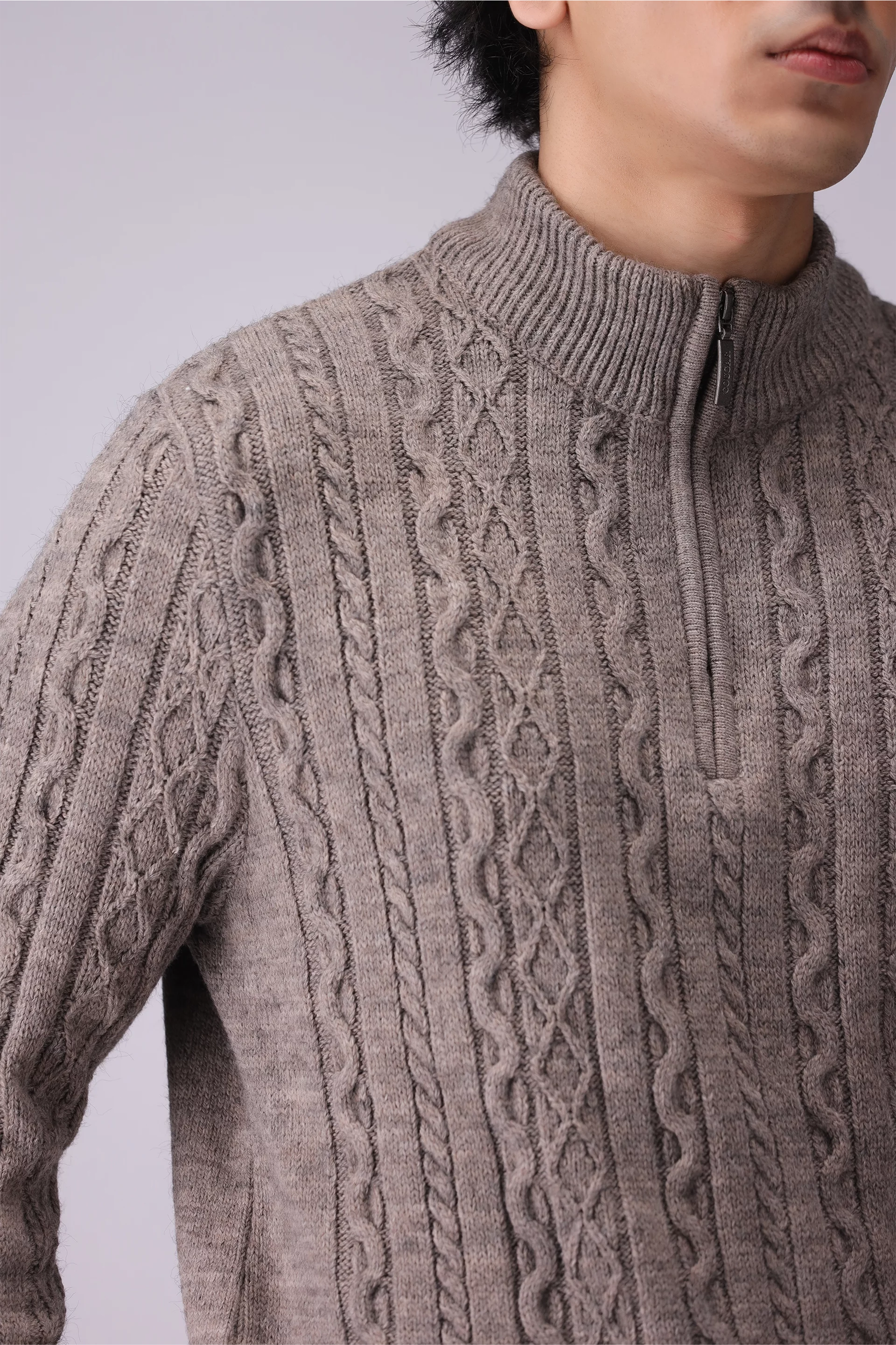 Cable Knit Quarter Zip Sweater Men Sweater Winter 2024 Knit Story COUGAR- (Men Winter 2024)   