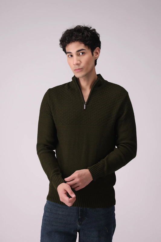 Quarter Zip Sweater Men Sweater Winter 2024 Knit Story COUGAR- (Men Winter 2024) M Mehndi Men