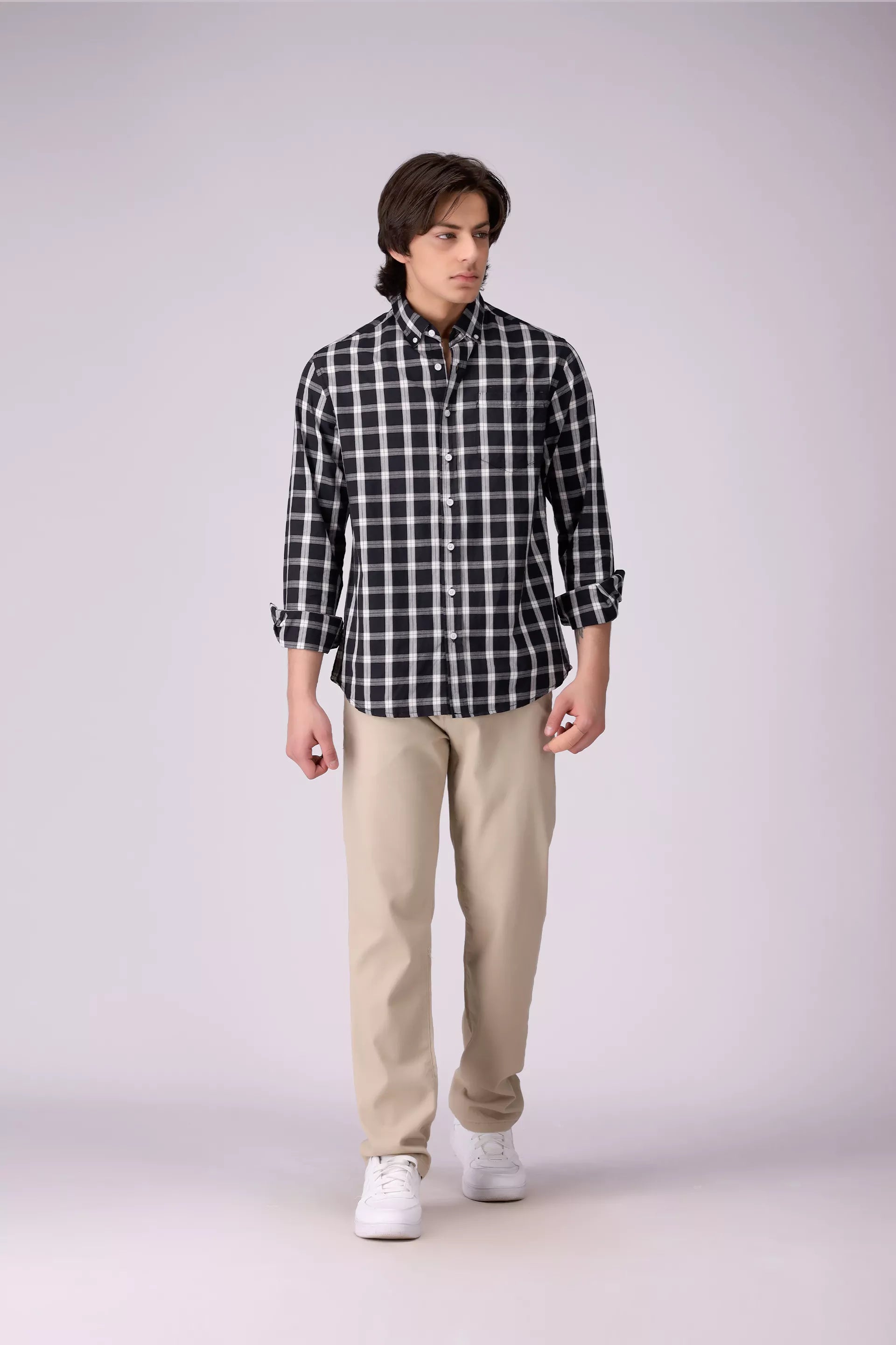 Regular Fit Button Down Check Shirt Men Shirt COUGAR (S V-1 2025)