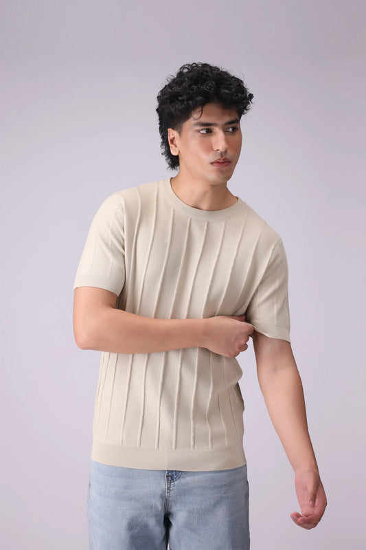 Rib Knit T-Shirt Men Tee COUGAR (S V-1 2025) XS Beige Men