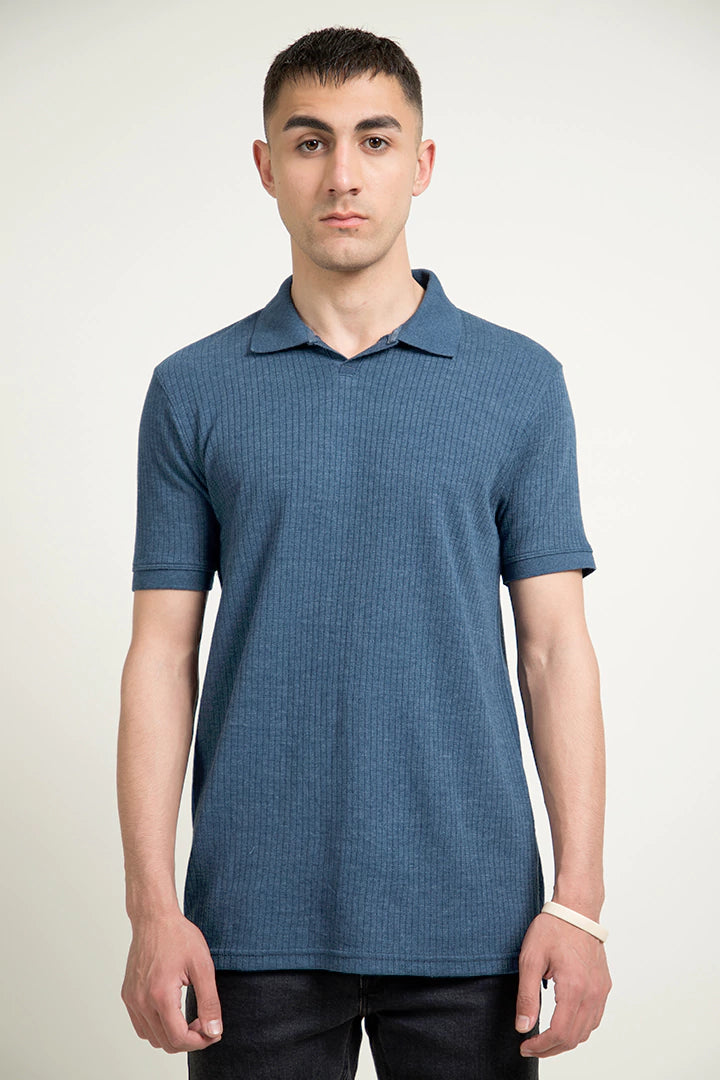 Rib Knit Johnny Collar Polo Men Polo Pre Fall 2023 Vortex COUGAR   