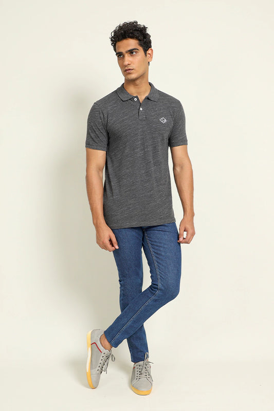 Charcoal CGR Textured Polo Men Polo Pre Fall 2023 Vortex COUGAR XS Charcoal 