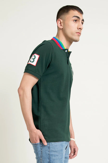 Striped Collar Embroidered Dark Green Polo Men Polo Pre Fall 2023 Vortex COUGAR   