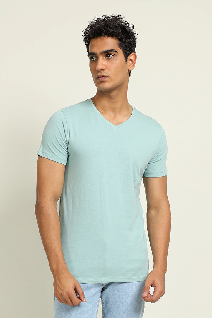 Pastel Turquoise V Neck T Shirt