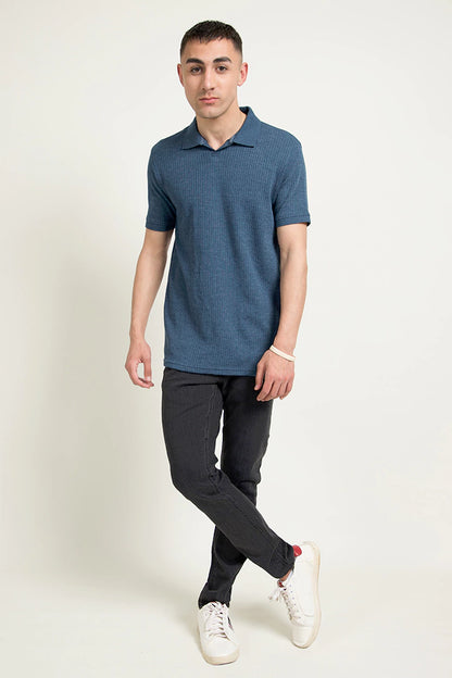 Rib Knit Johnny Collar Polo Men Polo Pre Fall 2023 Vortex COUGAR XS Blue 