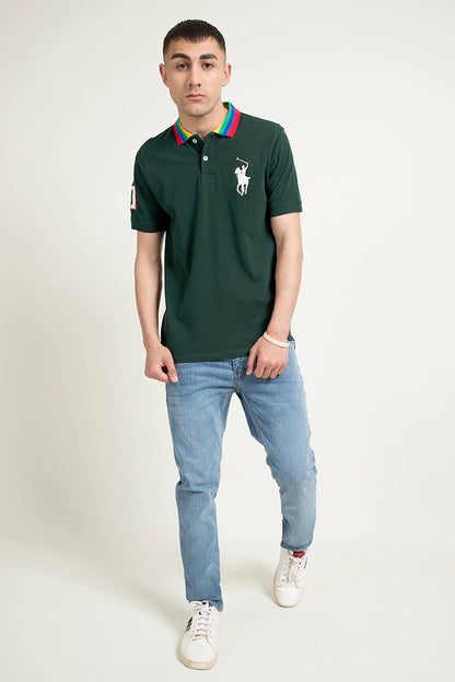 Striped Collar Embroidered Dark Green Polo Men Polo Pre Fall 2023 Vortex COUGAR XS Green 